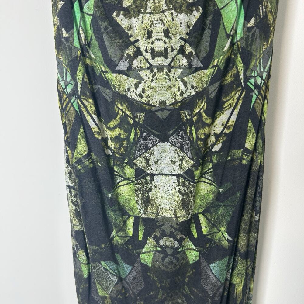 HELMUT LANG Dress Womens Medium Cicadae Print Slit Overlap Maxi Lizard Green - Picture 4 of 9